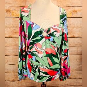 Boston Proper Palma RainforestSweetheart Ring Knit Top Size Xlarge